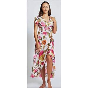 DEBBIE KATZ South Beach Floral Wrap Maxi Dress Coverup Sz M